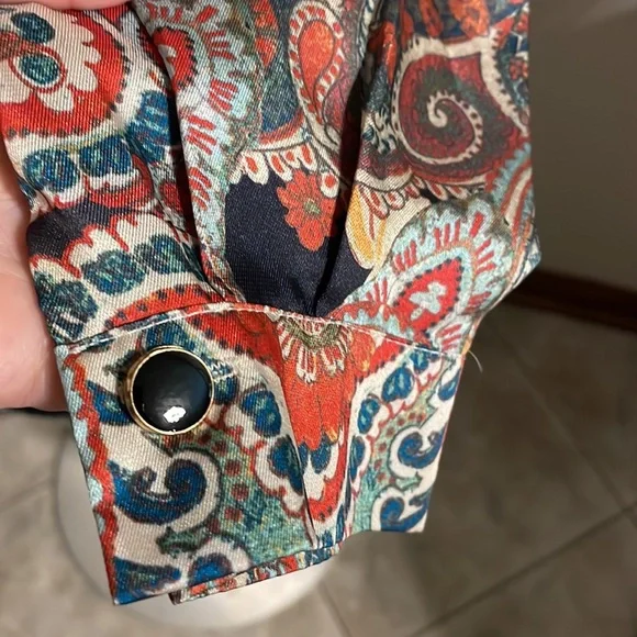 SHEIN multi paisley floral Boho satin feel button down shirt oversized Small - Picture 6 of 11